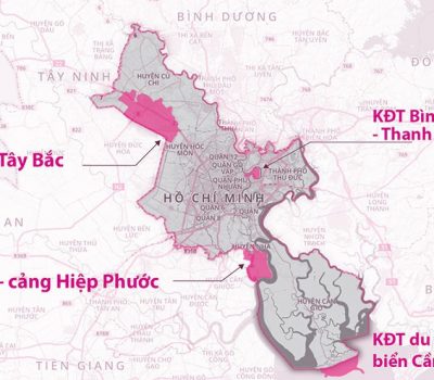 Sơ đồ bốn khu đô thị được quy hoạch tại TP.HCM. Đồ họa: HỒ TRANG